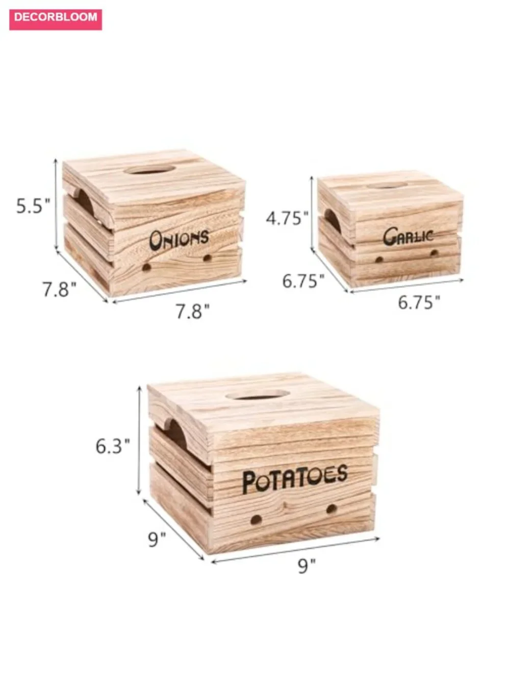 Wooden Vegetable Storage Bins Set with Lids and Ventilation Holes